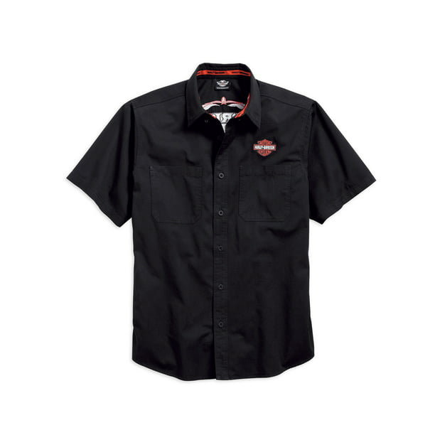 99048-16VM Harley-Davidson Men's Pinstripe Flames Button Woven L/S Shirt